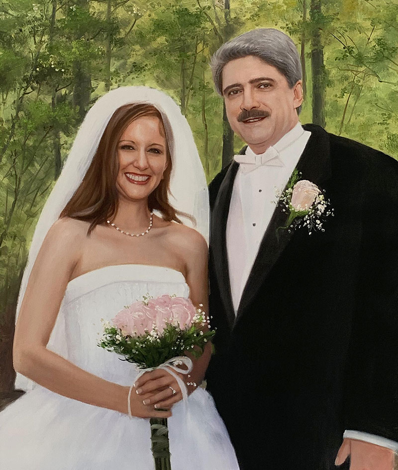 Beautiful oil painting of a father and daughter