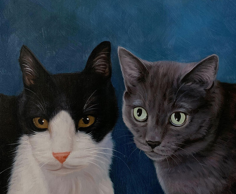 Custom oil painting of two cats