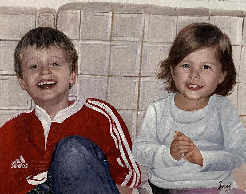 Custom oil painting of two children