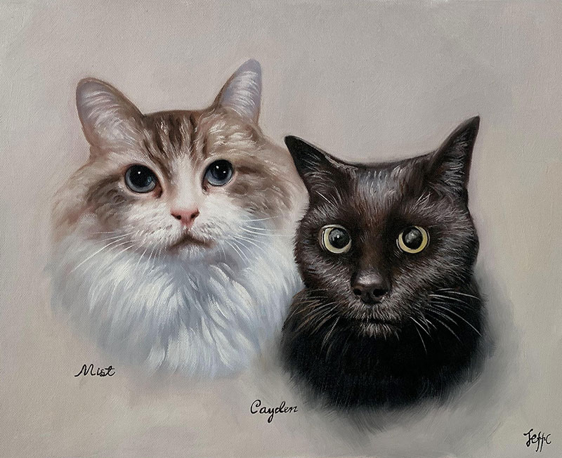 Custom oil painting of two cats