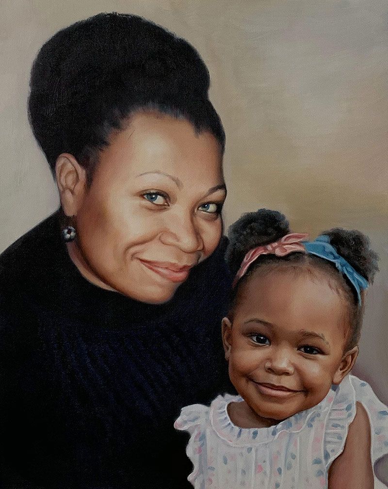 Oil painting of a woman and young girl.