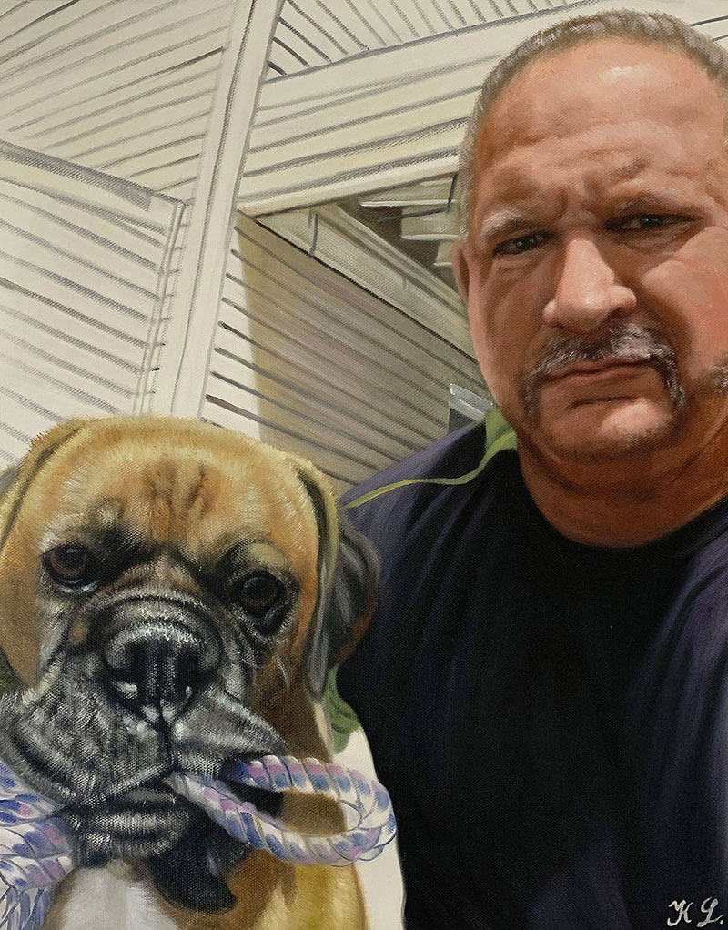 Custom painting of a gentleman and a dog 