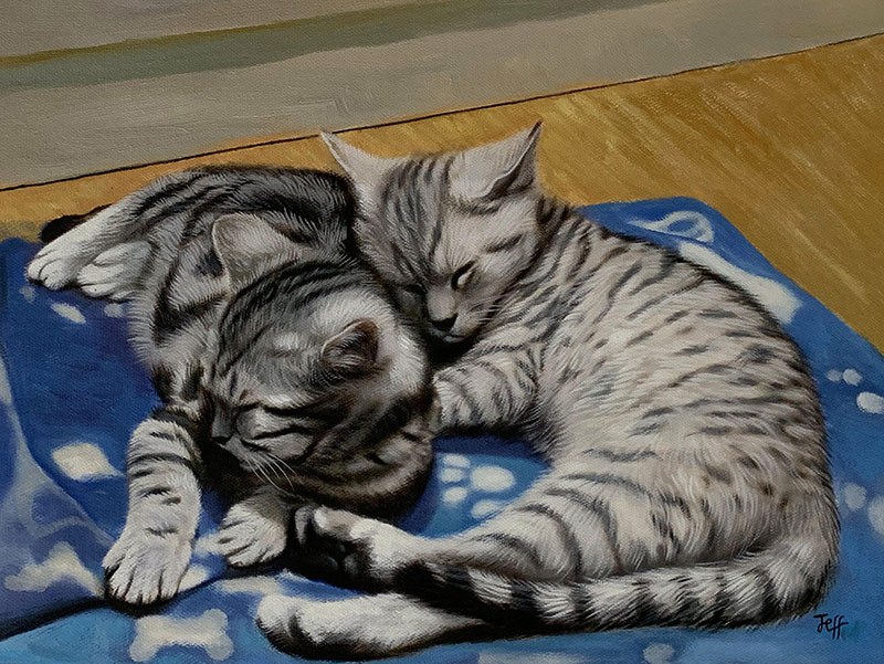 Custom oil painting of two cats