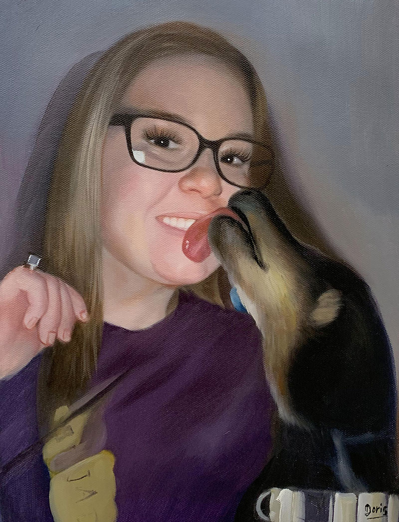 Custom oil painting of an adult with a dog