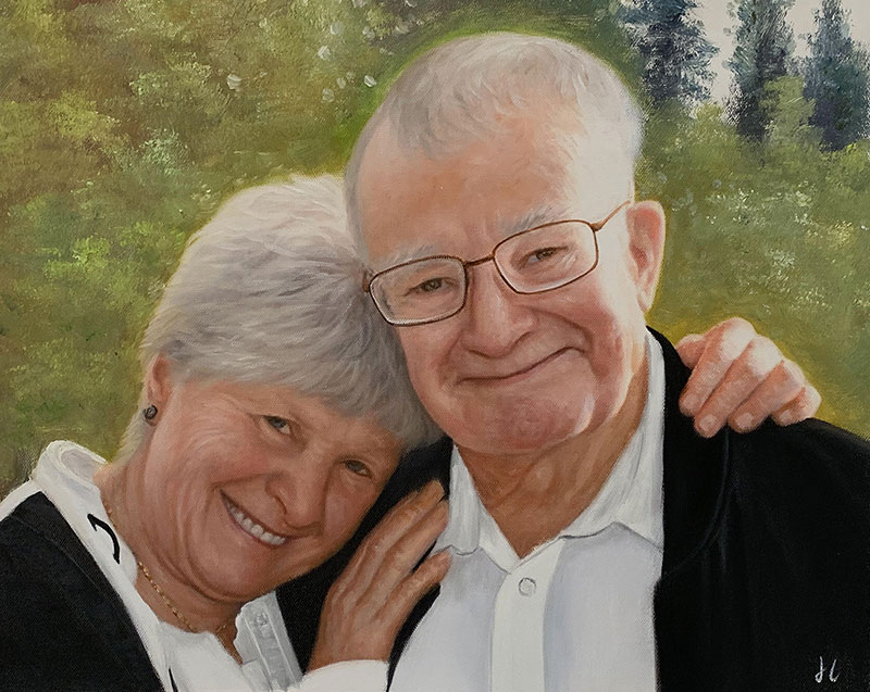 Custom handmade acrylic painting of a happy couple