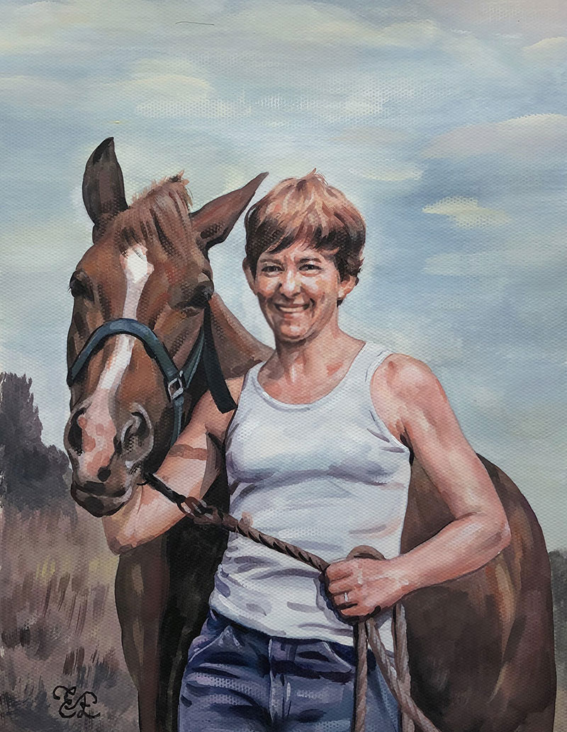 picture to custom pastel painting horse and owner