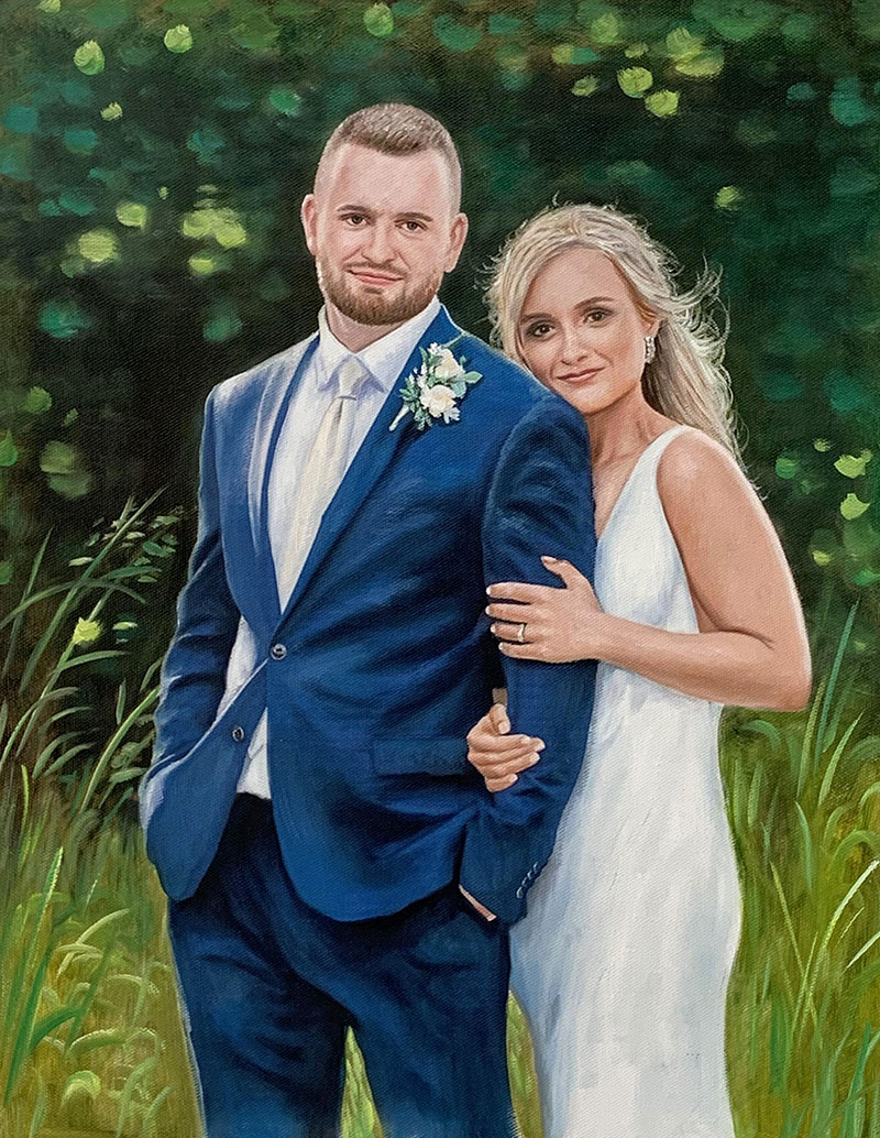 Custom handmade oil painting of a happy couple