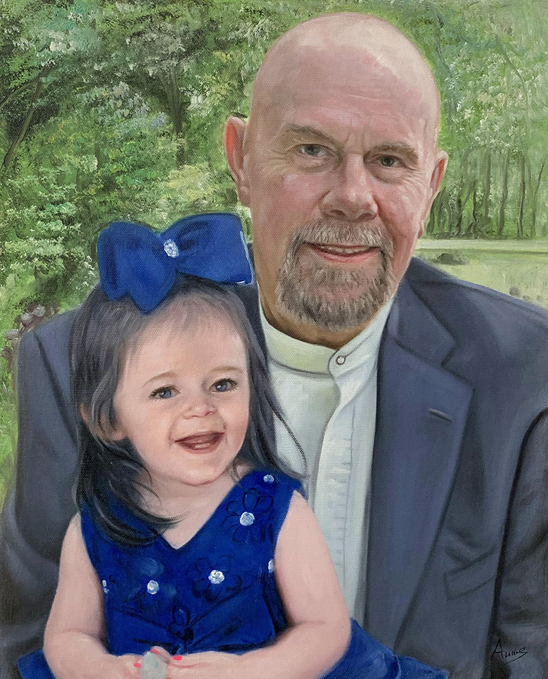 Custom oil painting of a father and daughter