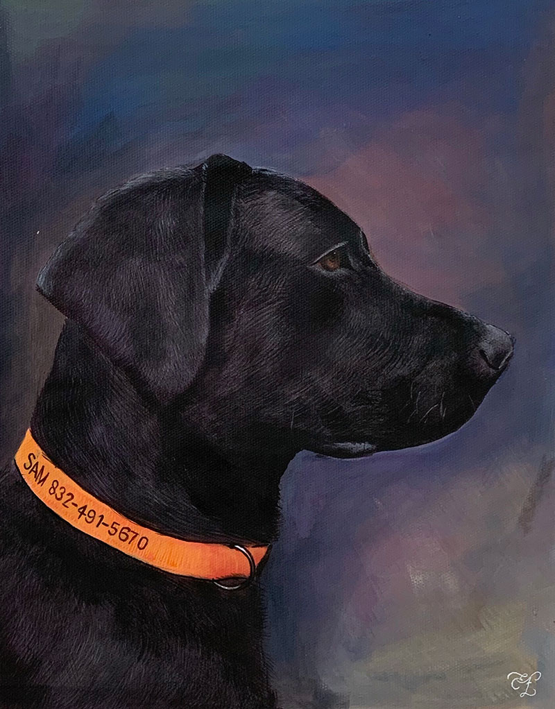 customized pastel profile painting of big black dog 