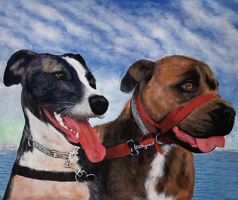 Custom pastel painting of two dogs
