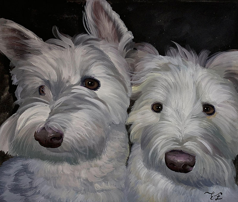 Custom pastel painting of two dogs