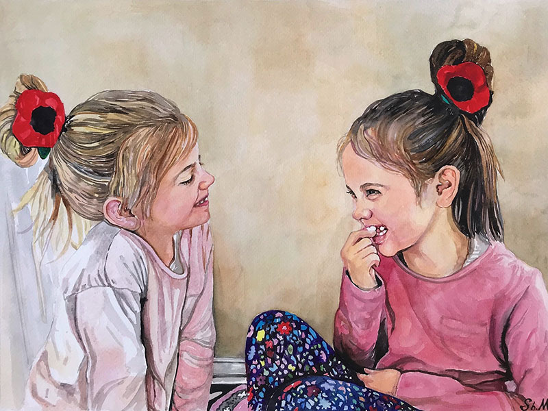 Custom watercolor painting of two children