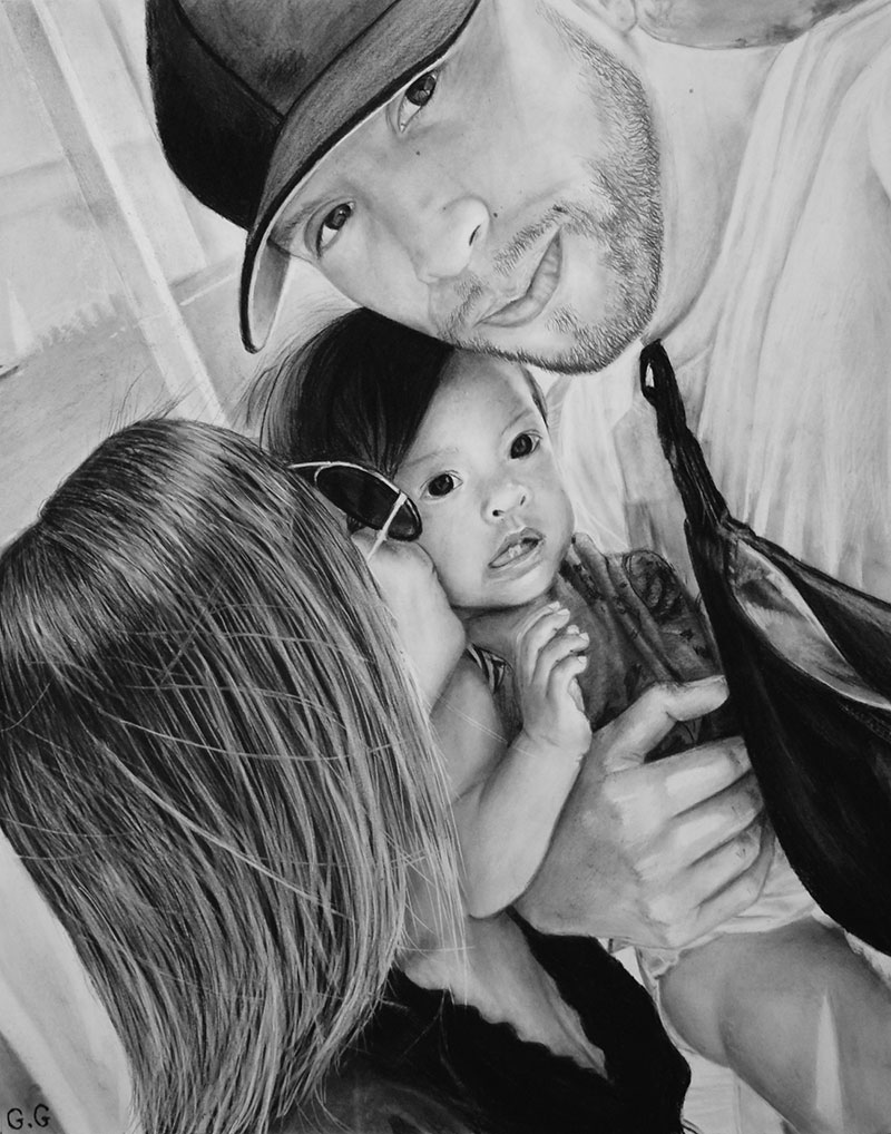 photo to memorable family charcoal drawing new born