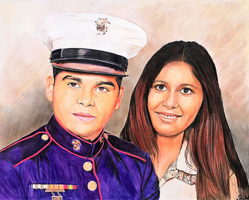 Beautiful color pencil drawing of a couple