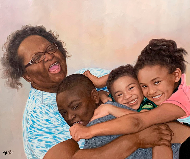 Beautiful oil painting of a happy family