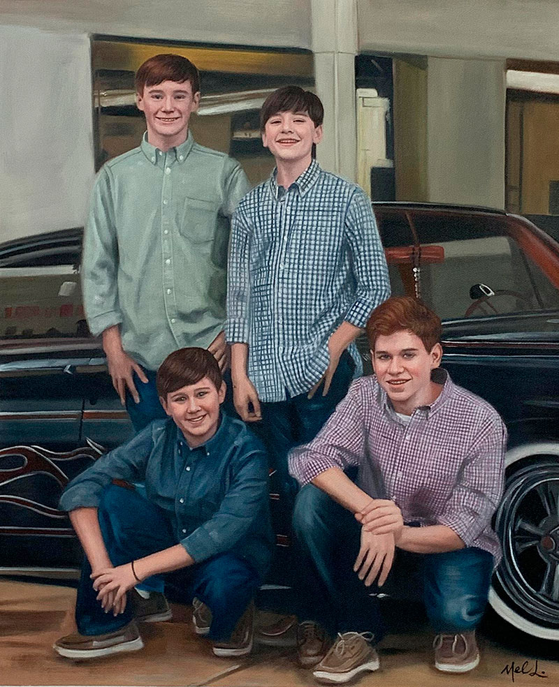Personalized oil painting of the four boys