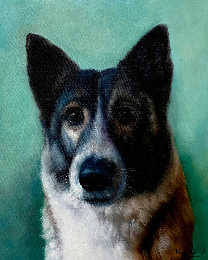 Beautiful handmade oil painting of a dog 