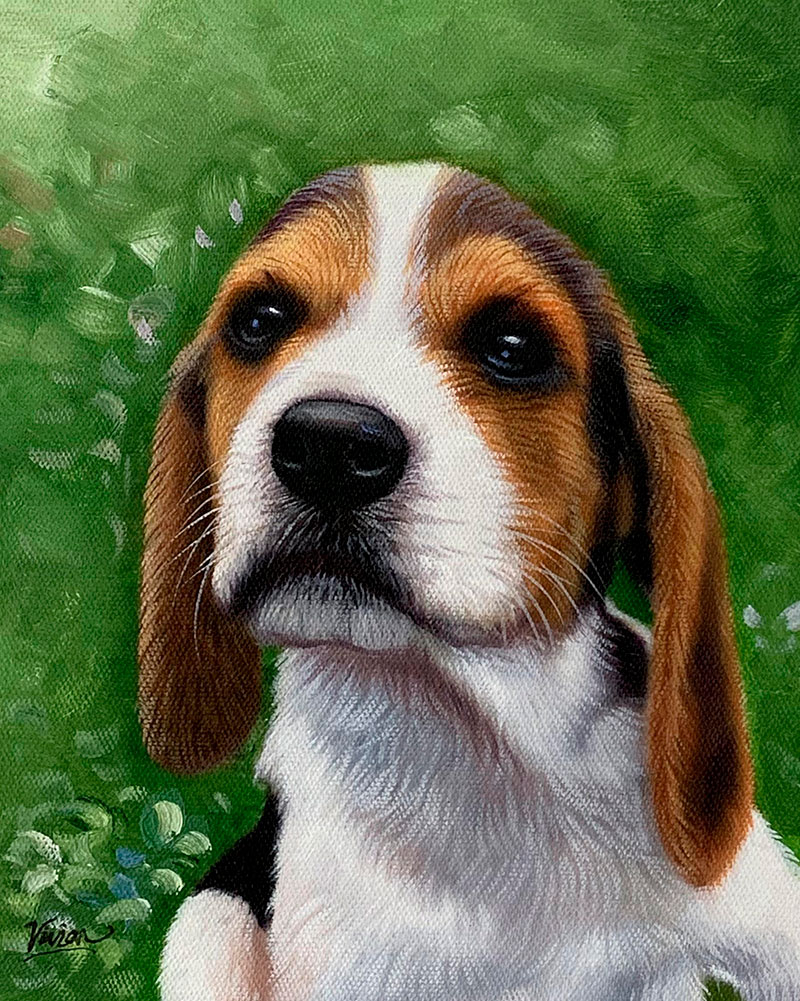 Beautiful close up oil painting of a dog