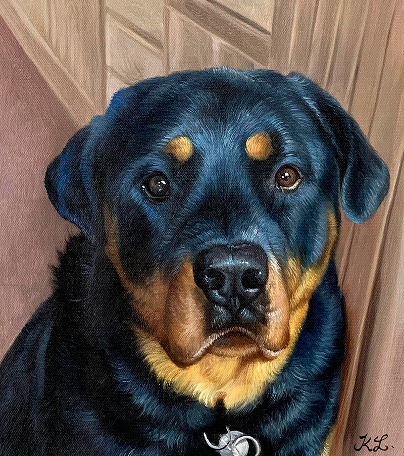 Beautiful close up oil artwork of a dog