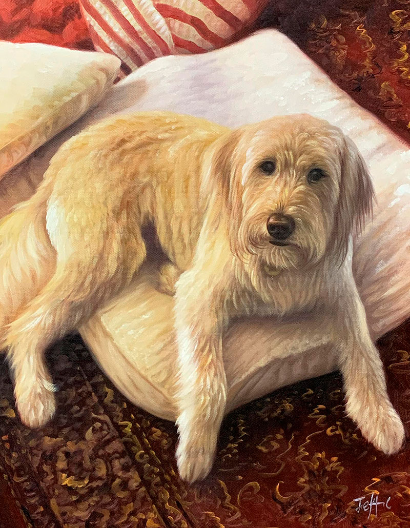 Custom handmade oil artwork of a dog