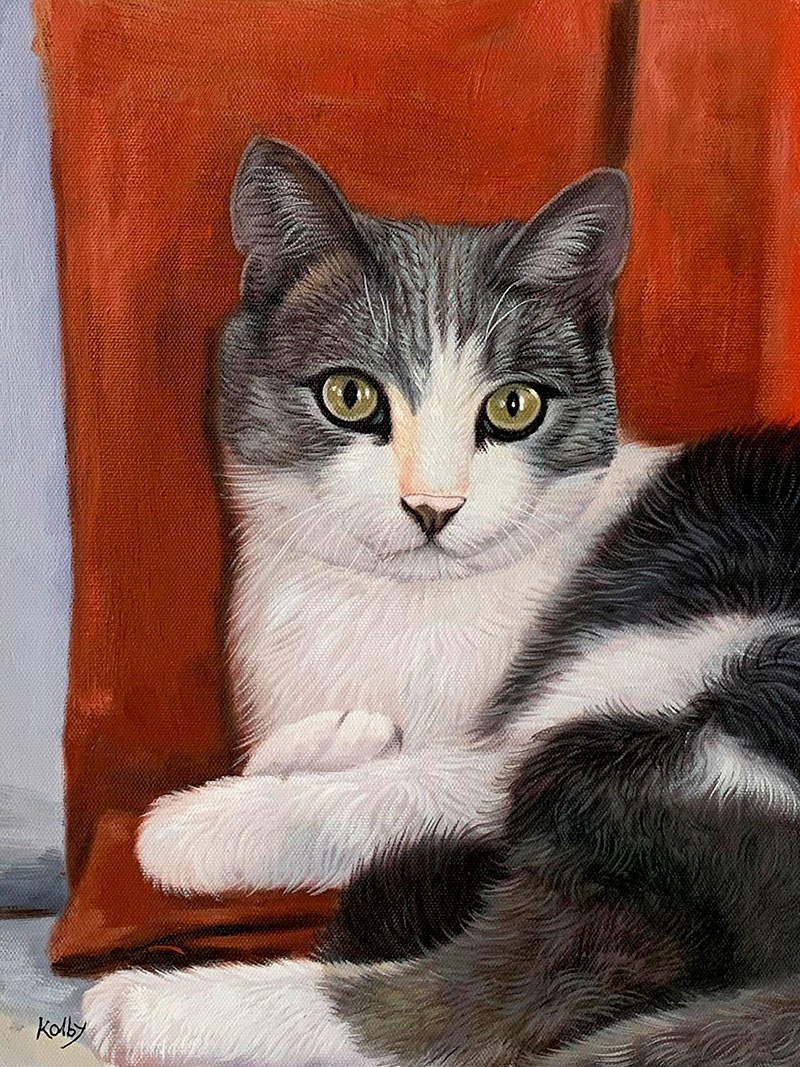 Custom close up oil painting of a cat