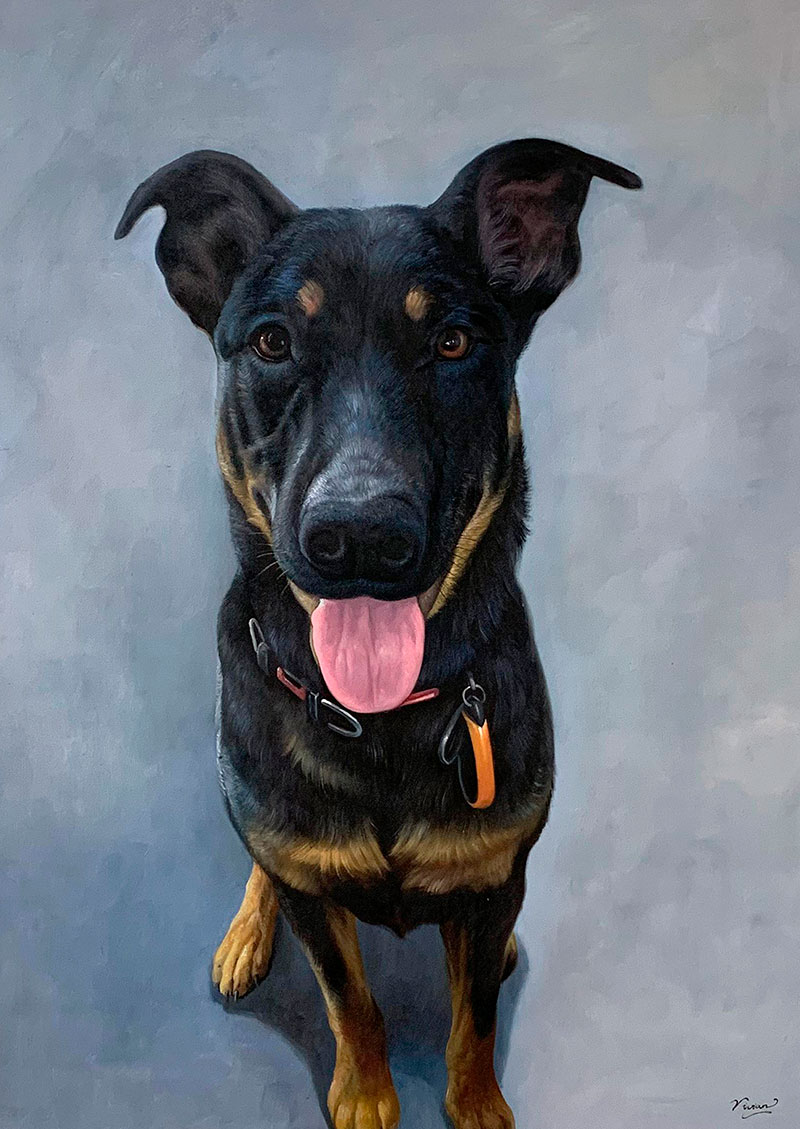 Custom hand drawn oil painting of a dog