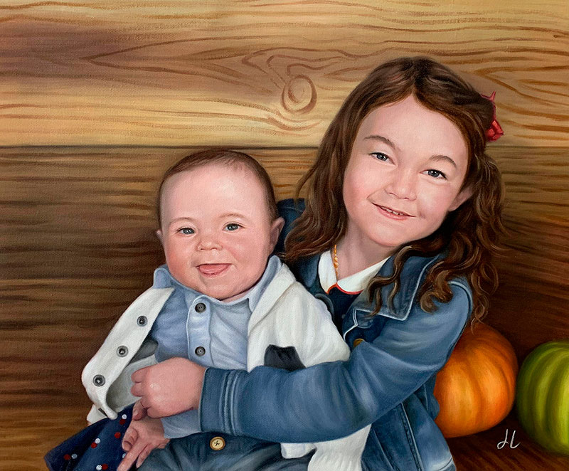 Gorgeous handmade oil artwork of the siblings