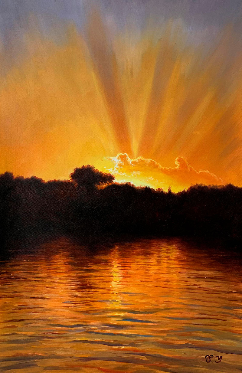 Gorgeous handmade oil painting of a sunset