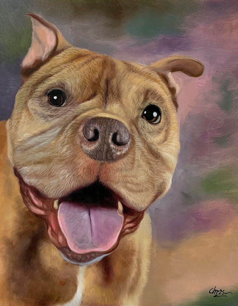 Custom close up oil artwork of a dog