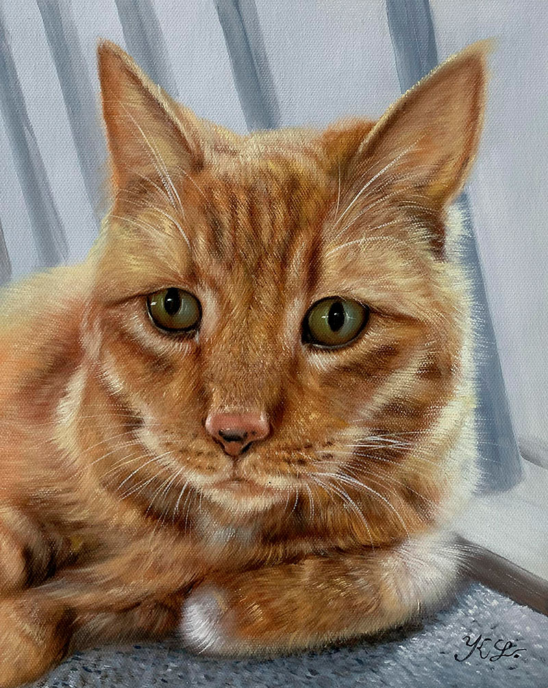 Hyper realistic oil painting of a cat