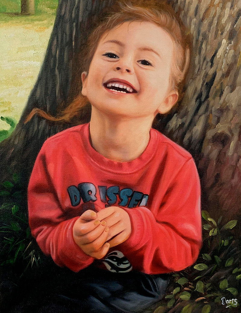 Personalized oil portrait of a smiling girl