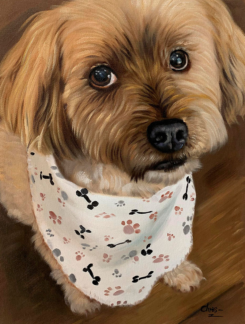 Custom close up oil painting of a dog