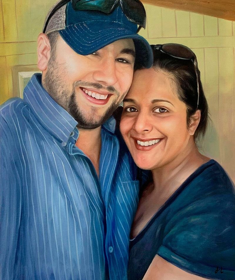 Gorgeous handmade oil artwork of a happy couple