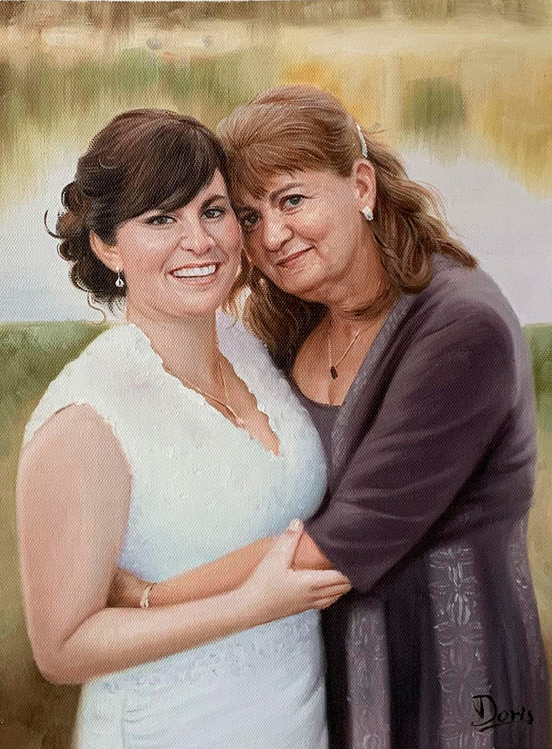 Beautiful oil artwork of a mother and a daughter