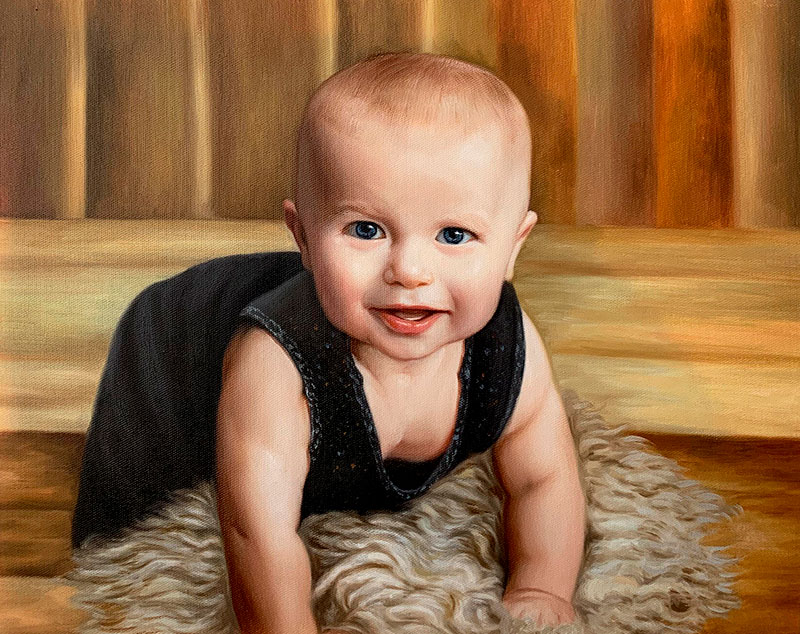 Beautiful hand drawn oil painting of a baby