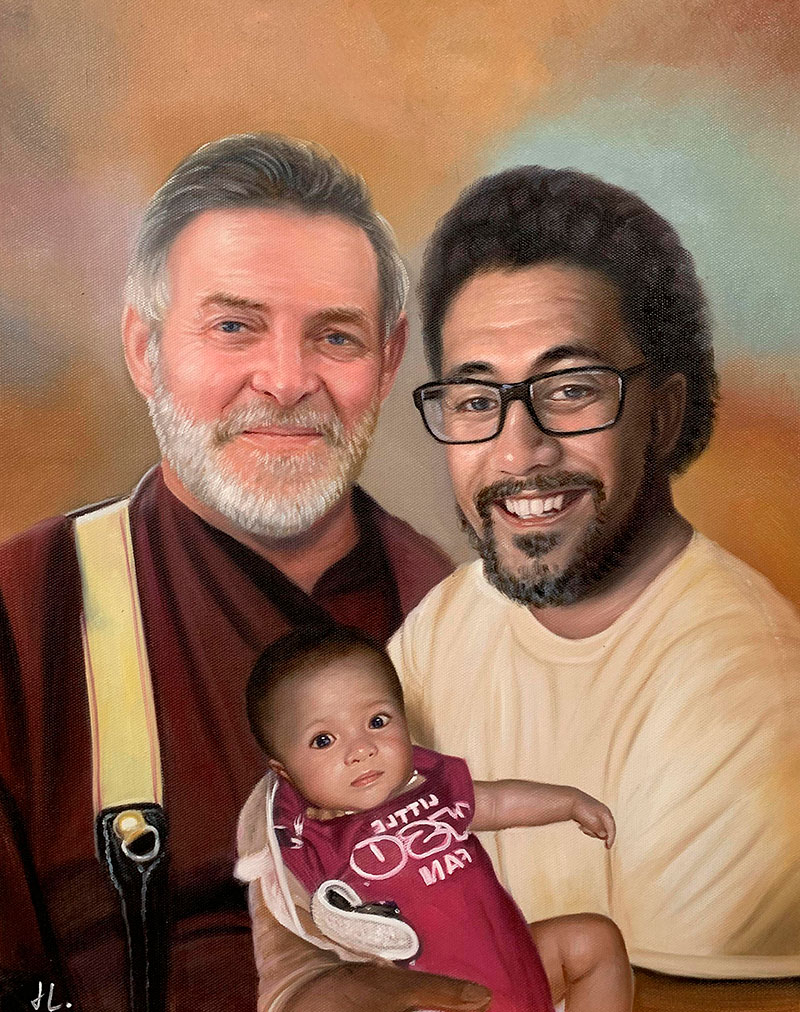 Beautiful handmade oil painting of a family