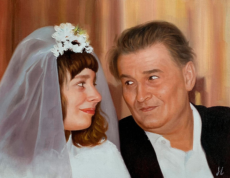 Beautiful oil painting of a father and a daughter