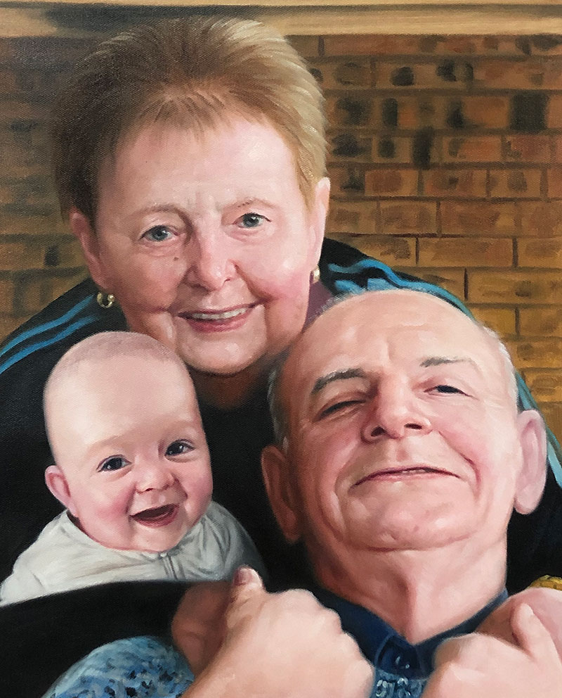 Beautiful hand drawn oil artwork of a family