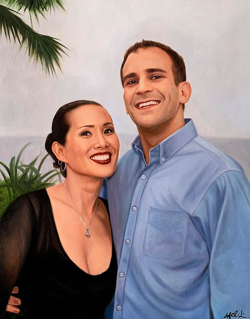 Gorgeous oil painting of a smiling couple