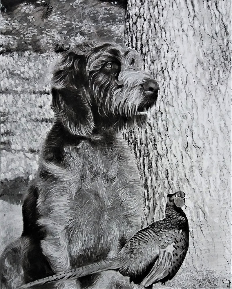 Beautiful charcoal painting of a dog