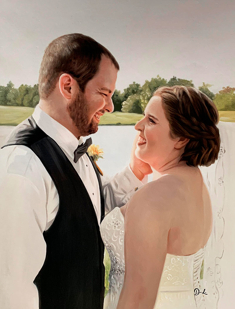 Gorgeous acrylic painitng of a bride and a groom