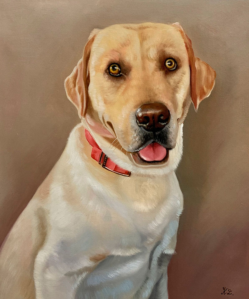Custom hand drawn oil painting of a dog