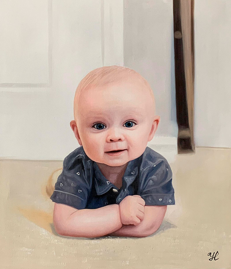 Beautiful hand drawn oil artwork of a baby