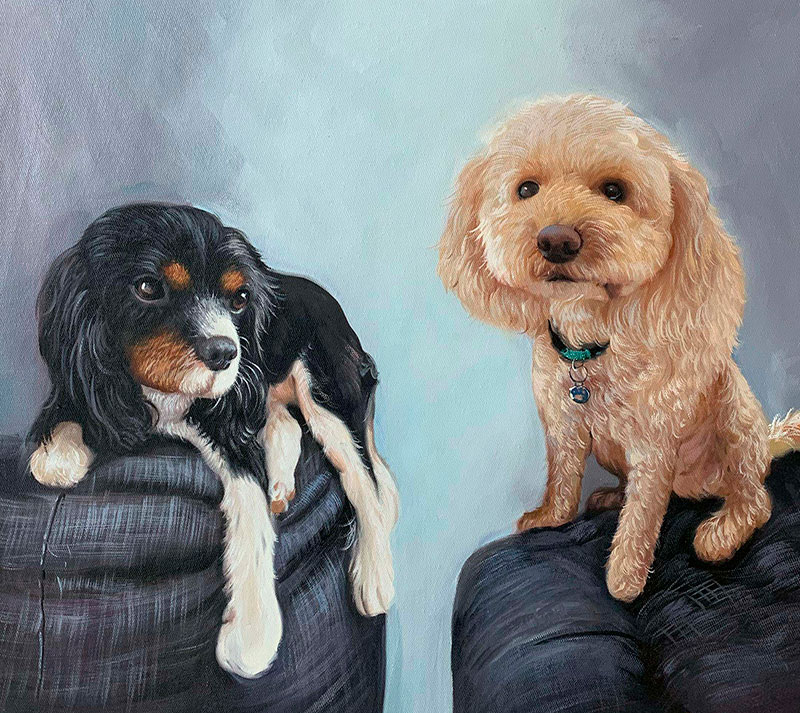 Beautiful handmade oil artwork of two dogs