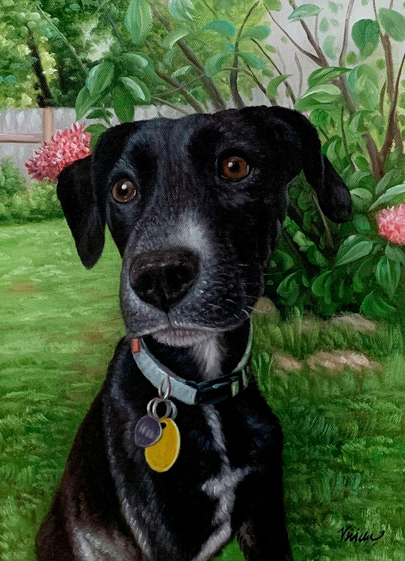Beautiful handmade oil painting of a dog