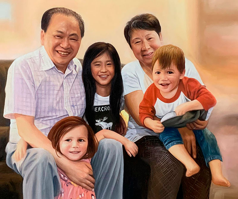 Beautiful oil painting of a happy family