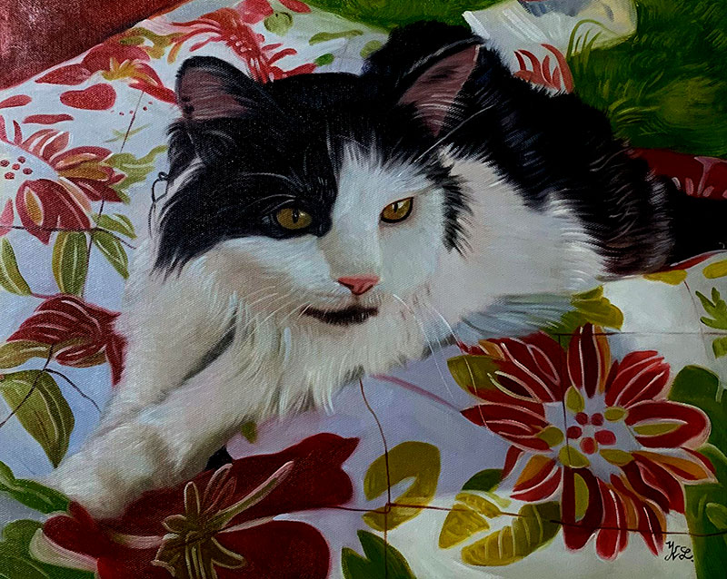 Custom handmade oil painting of a cat