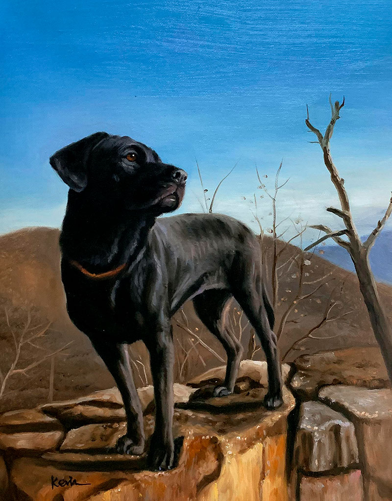 Custom oil artwork of a black dog