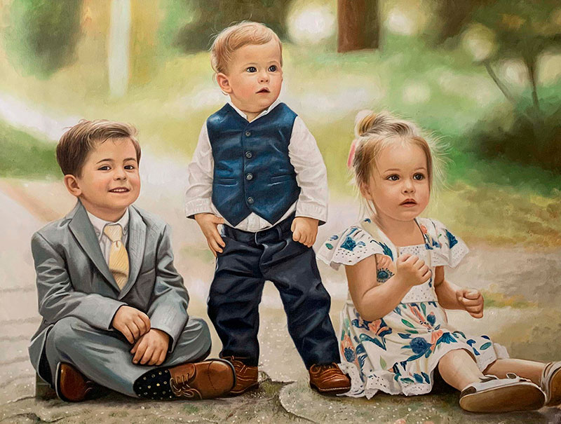 Custom oil painting of three children