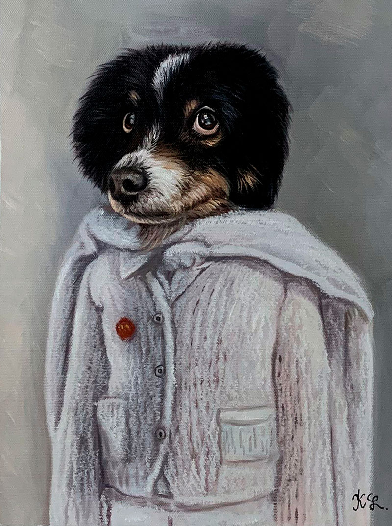 Custom handmade acrylic painting of a dog with shirt